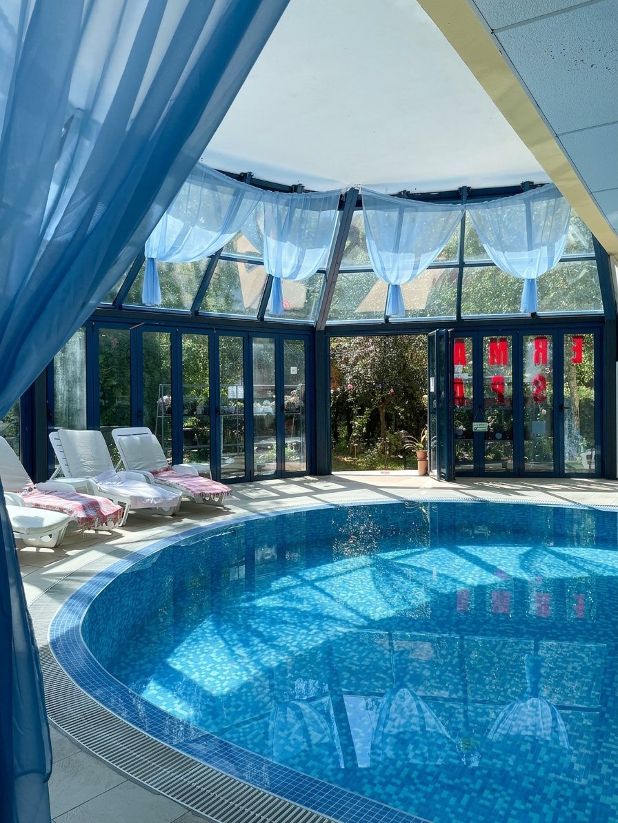 Indoor pool under a glass dome at Erma Spa