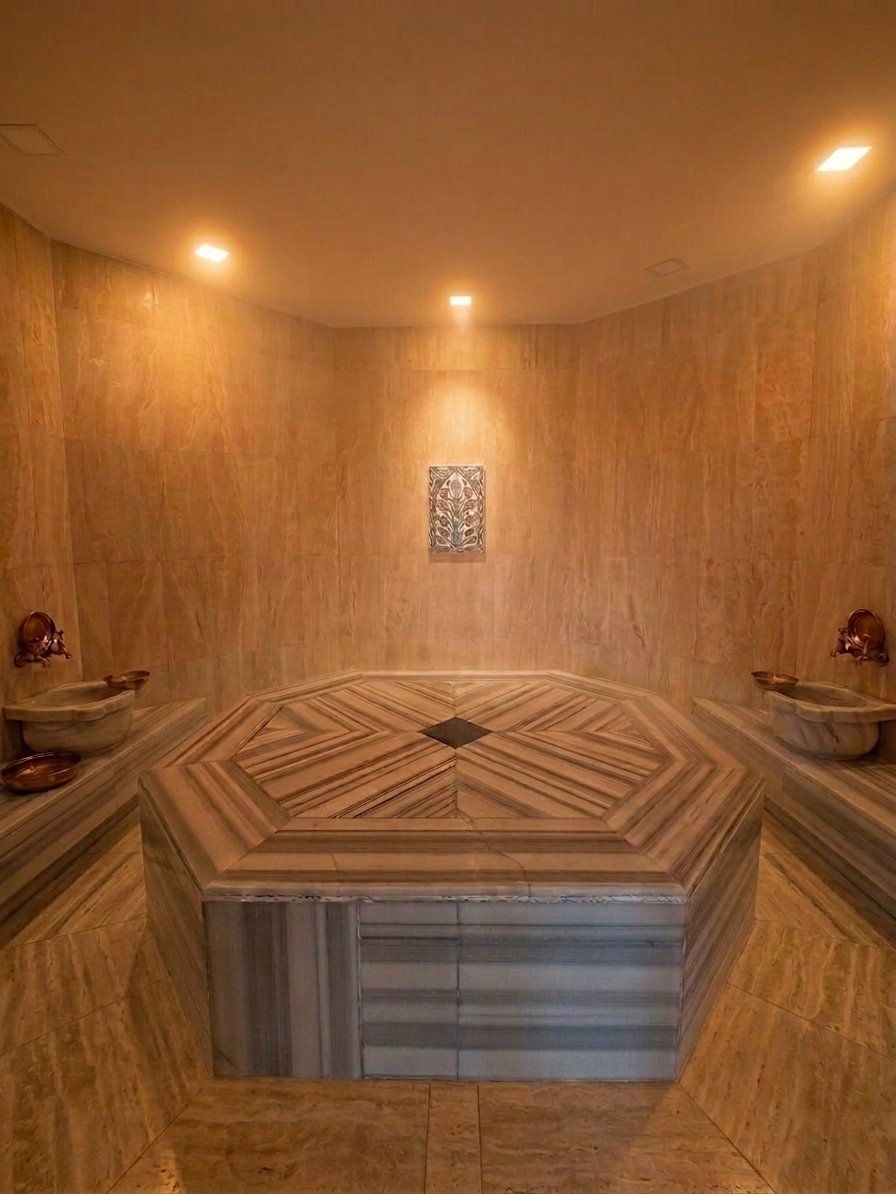 Traditional marble Turkish bath (hammam) interior at Erma Spa